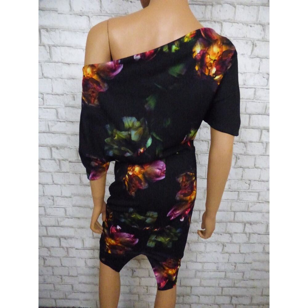$225 Alexia Admor Draped Shoulder Olivia Black Floral Dress Small NEW A506 - Picture 12 of 15